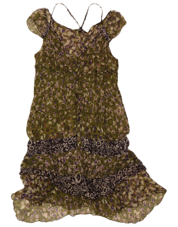 Abito Donna Liu Jo a Balze Senza Maniche IT 44 Seta Floreale Verde Medio