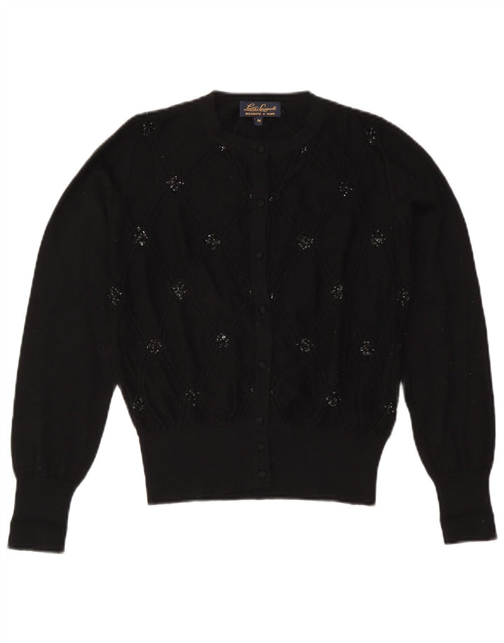 Maglione cardigan da donna Luisa Spagnoli UK 14 Lana geometrica nera media