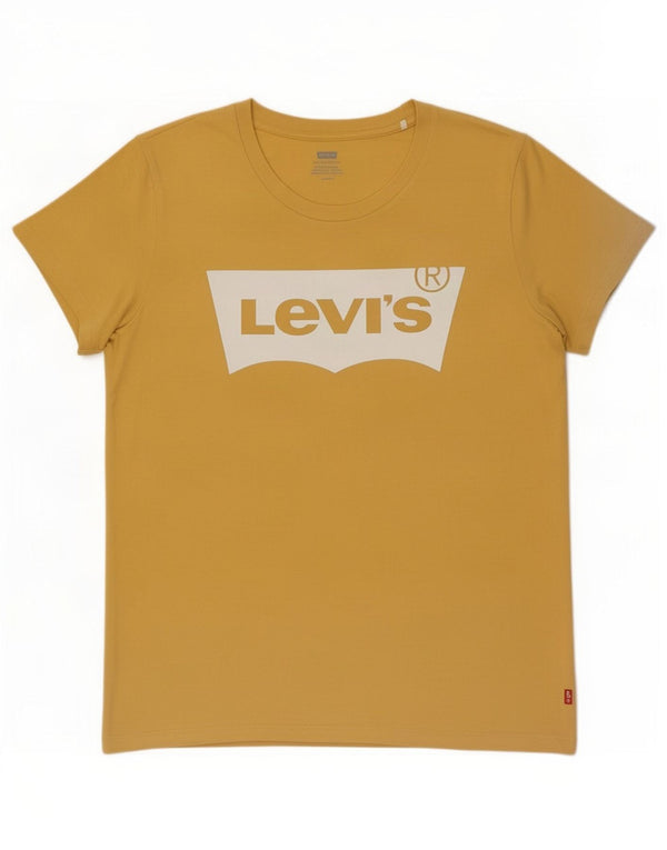 Levi's T-shirt grafica oversize da donna Top UK 10 Small Cotone giallo