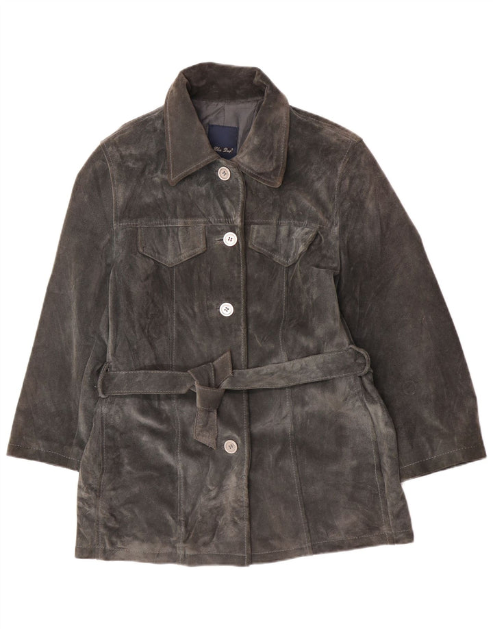 Giacca vintage in pelle scamosciata da donna UK 14 in pelle grigio medio