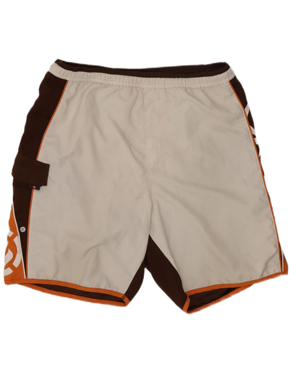 Animal Mens Graphic Swimming Shorts Large White Colourblock Polyester