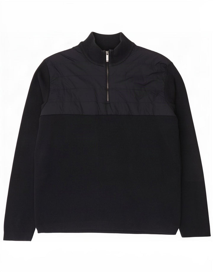 Massimo Dutti Maglione da uomo con zip e collo grande in cotone blu navy