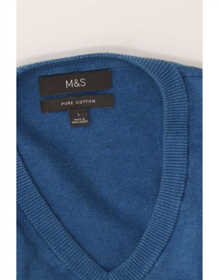 Maglione maglione con scollo a V da uomo Marks & Spencer grande cotone blu