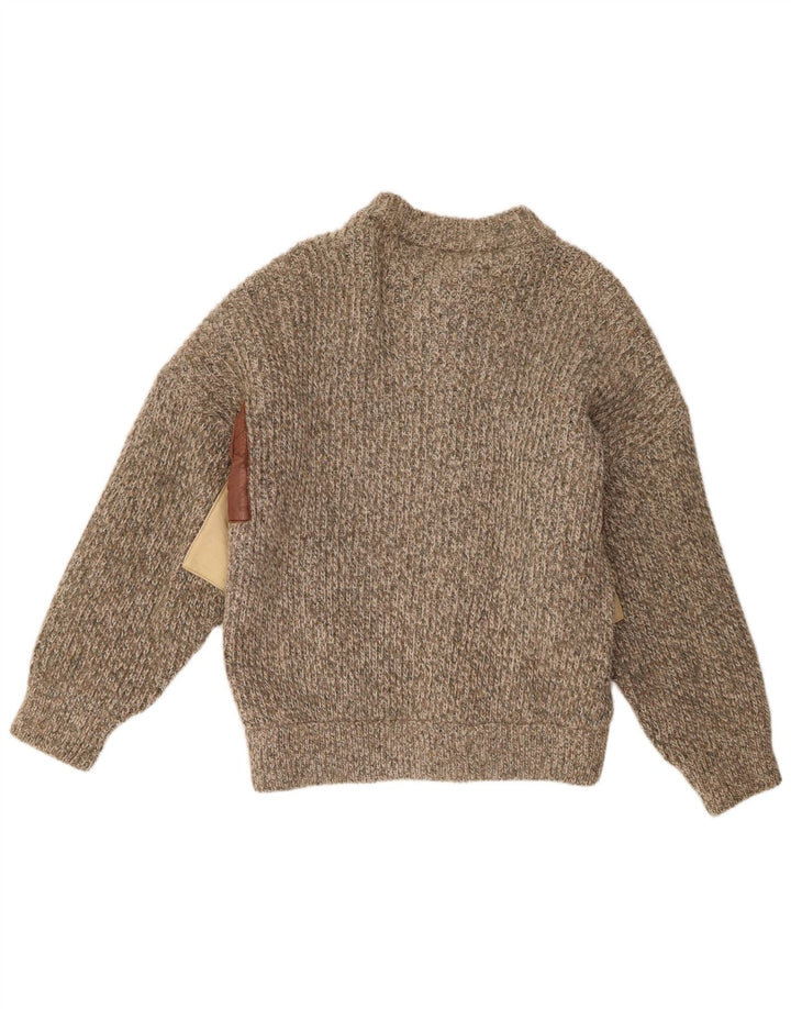 Maglione cardigan da uomo vintage IT 52 grande lana screziata grigia