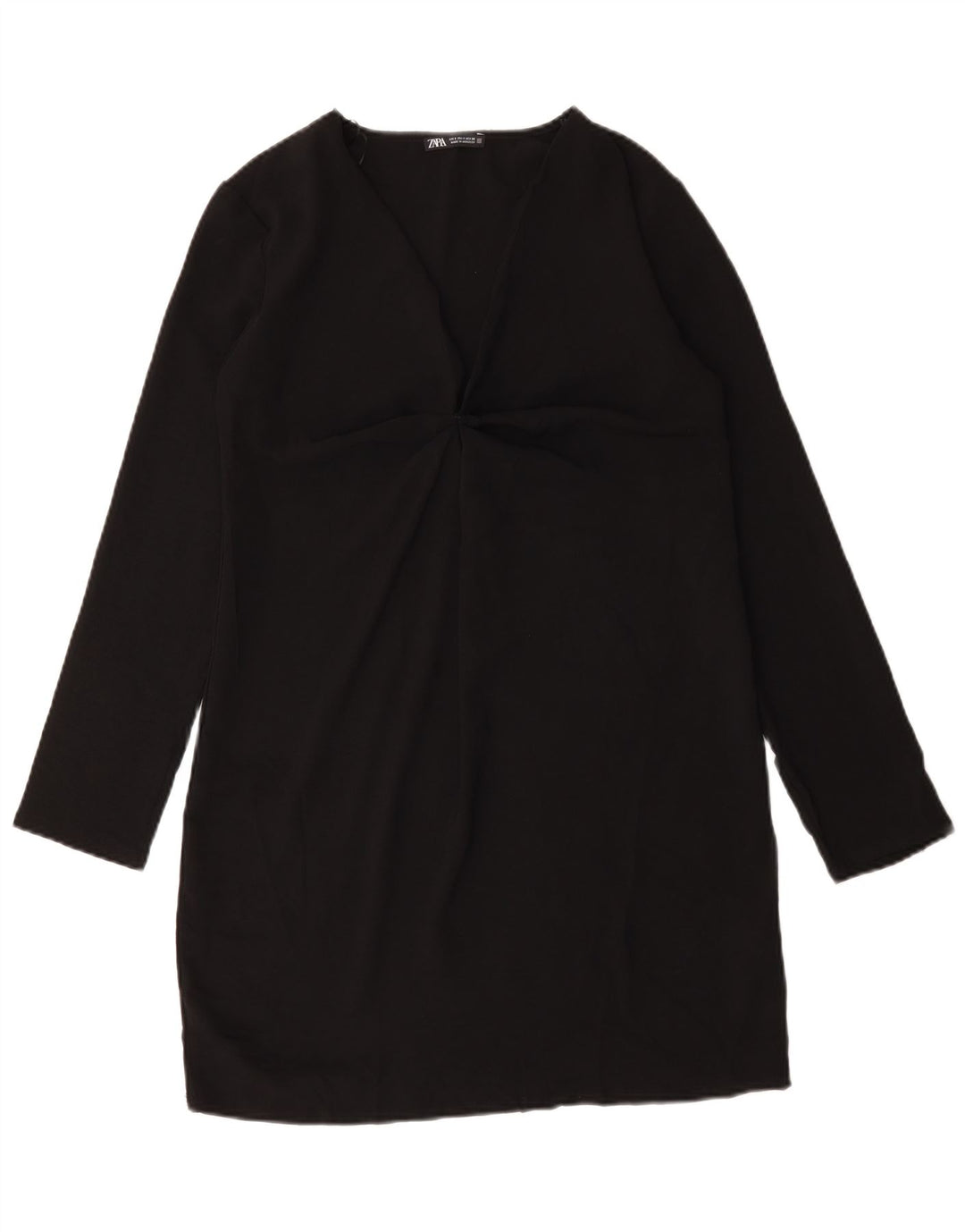 Abito a trapezio a maniche lunghe da donna Zara UK 10 piccolo poliestere nero