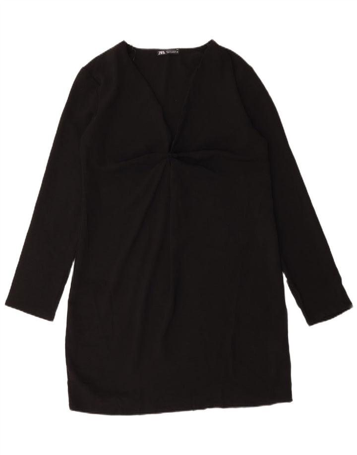 Abito a trapezio a maniche lunghe da donna Zara UK 10 piccolo poliestere nero