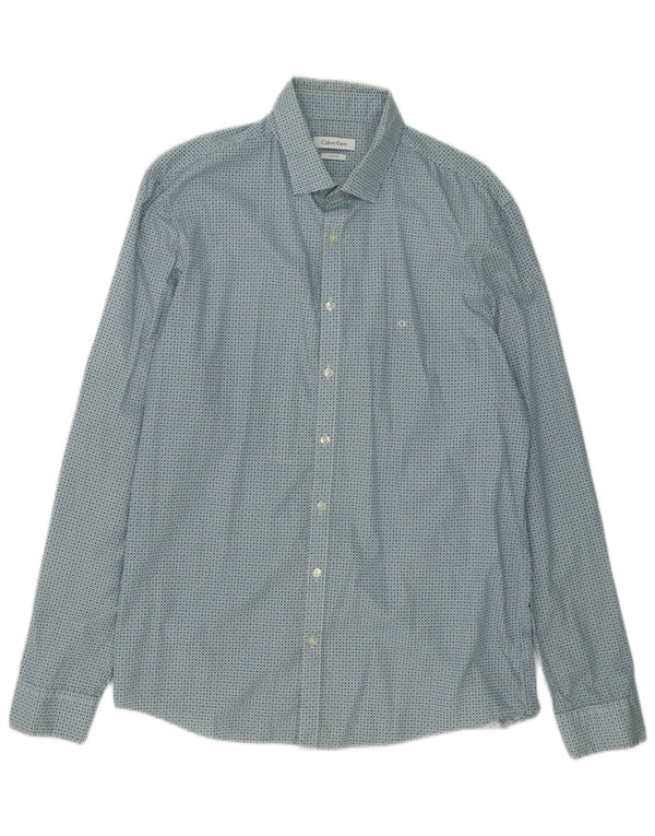 Camicia slim fit da uomo Calvin Klein taglia 42 16 1/2 grande cotone maculato blu