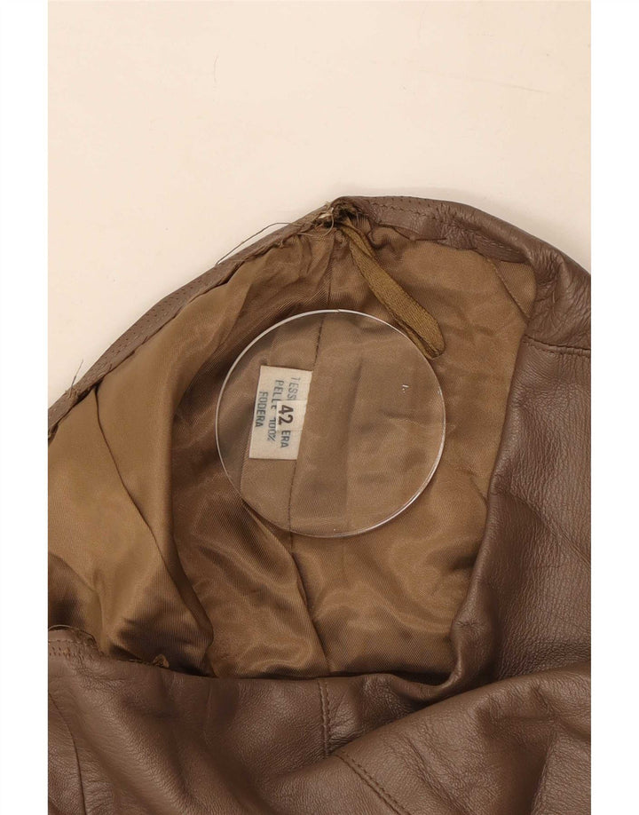 Gonna in pelle vintage da donna IT 42 media W28 marrone