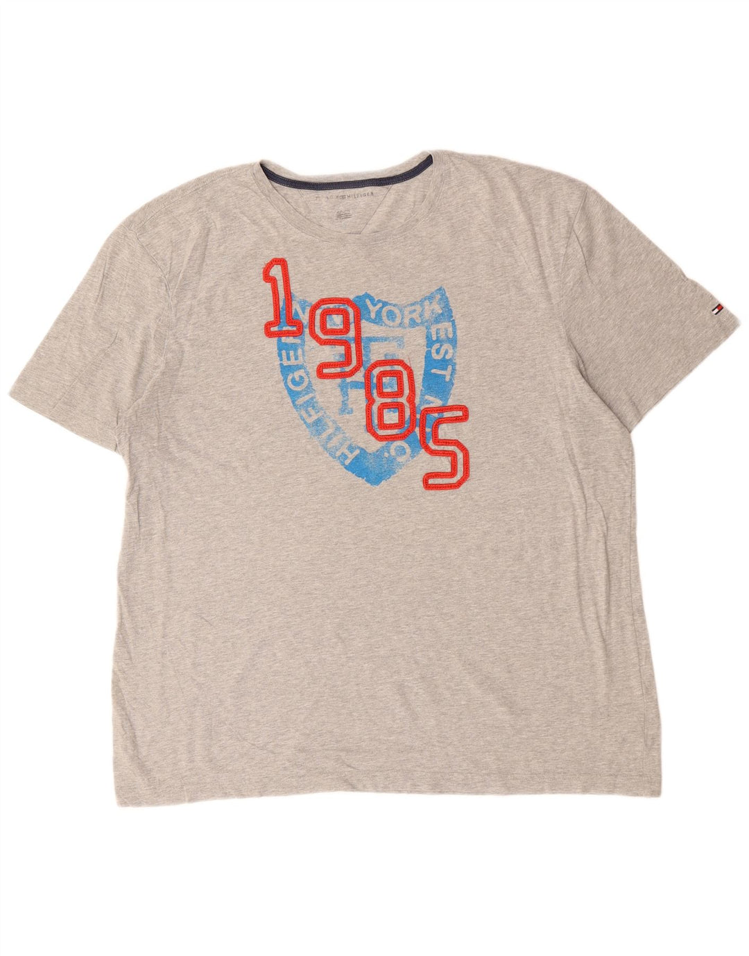 TOMMY HILFIGER T-shirt grafica da uomo Top XL in cotone grigio