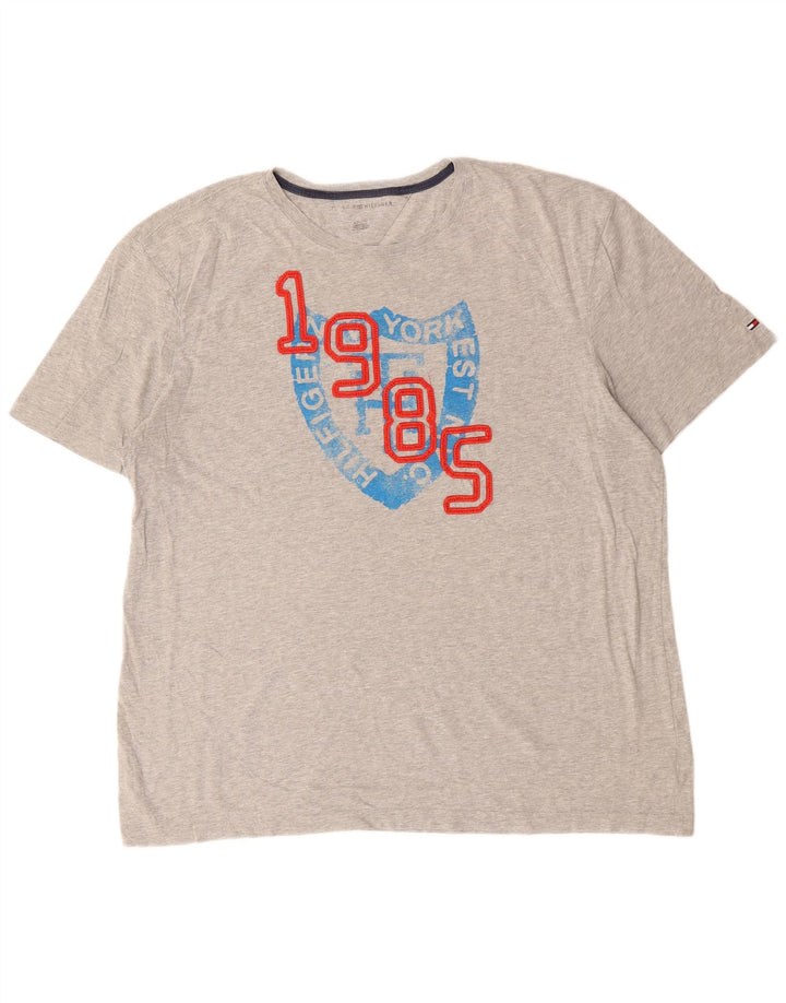 TOMMY HILFIGER T-shirt grafica da uomo Top XL in cotone grigio