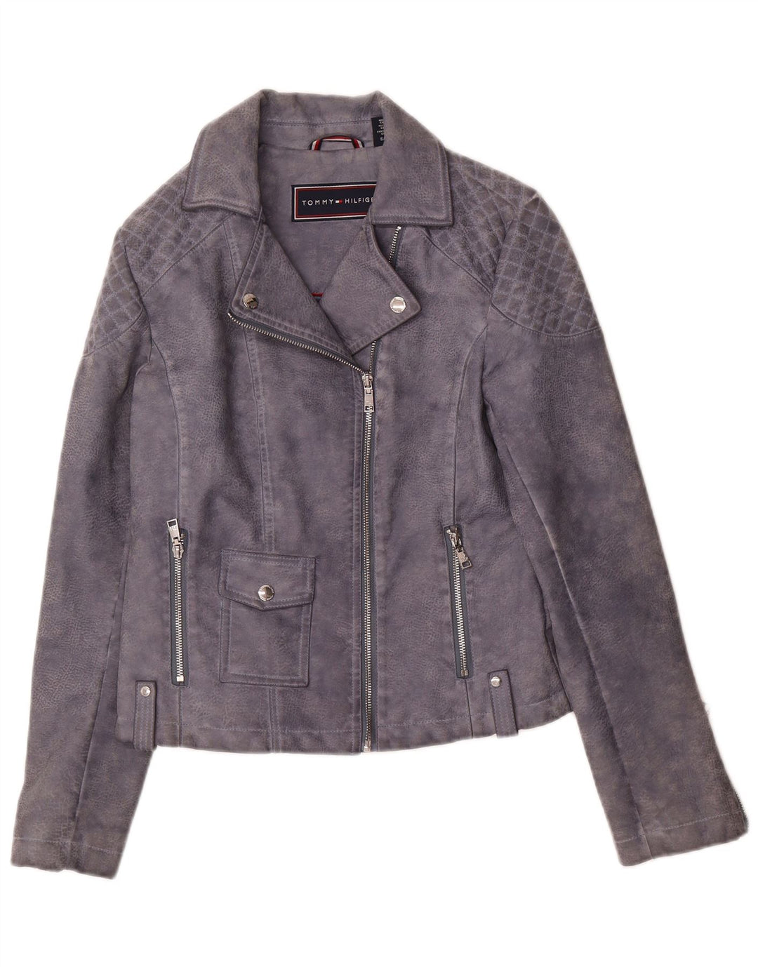 Giacca da motociclista in ecopelle da donna Tommy Hilfiger UK 10 piccola grigia