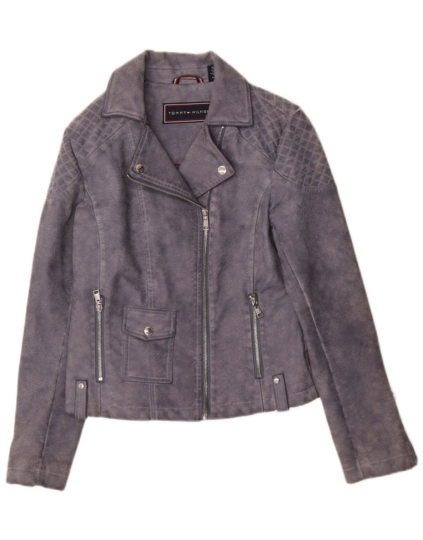 Giacca da motociclista in ecopelle da donna Tommy Hilfiger UK 10 piccola grigia