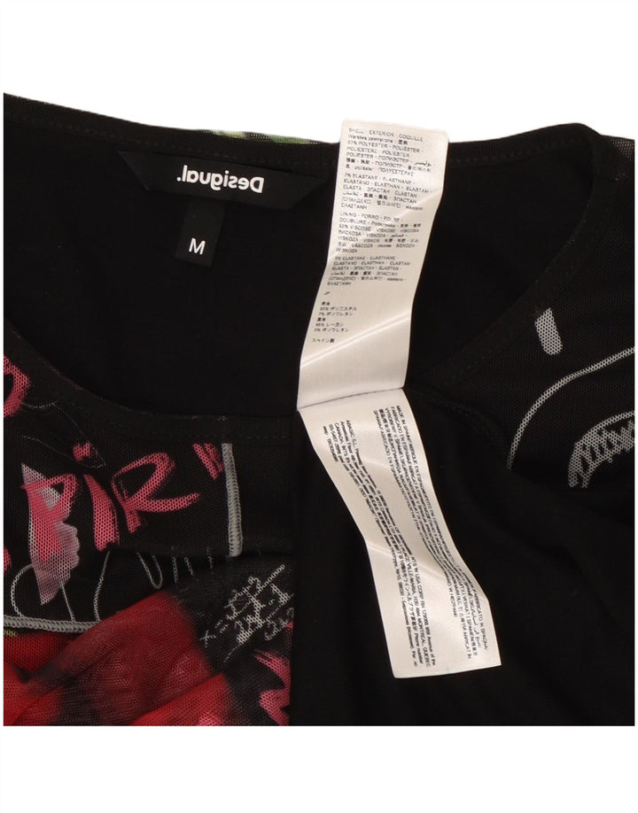 Desigual T-shirt grafica da donna Top UK 12 Medium Black Floral Poliestere