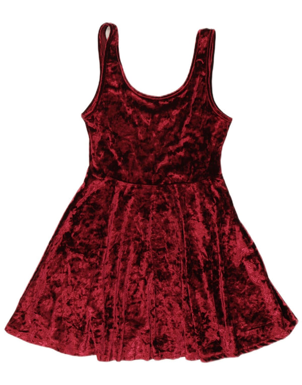 Abito a trapezio senza maniche in velluto da donna Topshop UK 10 piccolo bordeaux