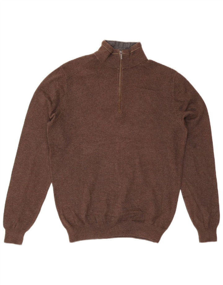 Massimo Dutti Maglione da uomo con zip e collo piccolo in cotone marrone