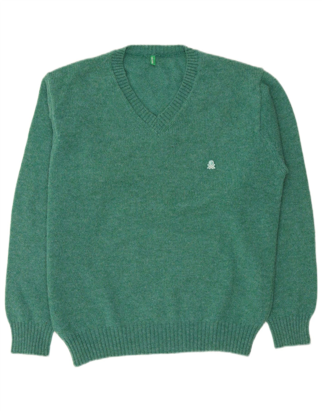 Maglione da uomo con scollo a V Benetton grande in lana verde