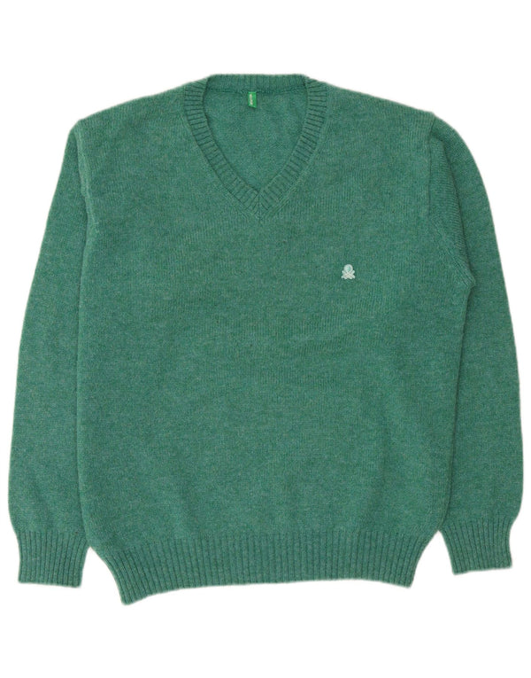 Maglione da uomo con scollo a V Benetton grande in lana verde