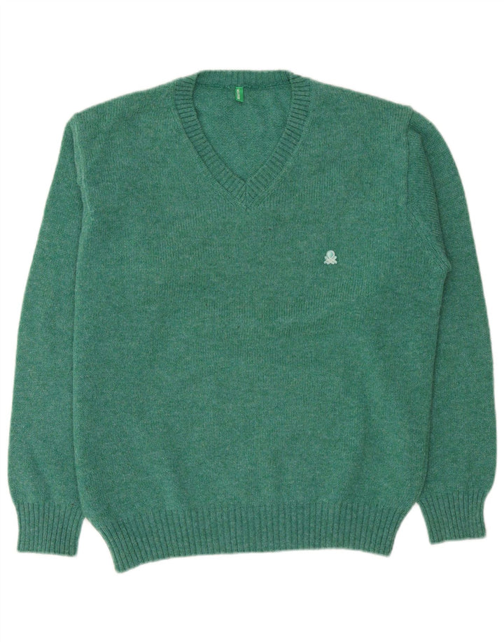 Maglione da uomo con scollo a V Benetton grande in lana verde