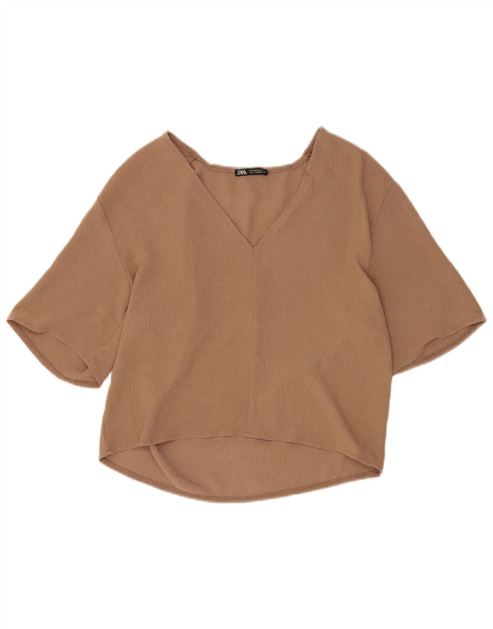 Top Zara da donna con maniche a 1/2 maniche UK 10 Small Marrone
