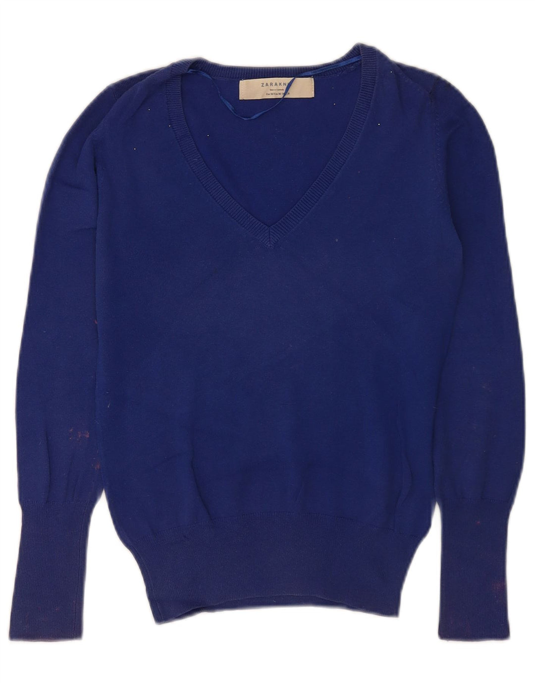 Maglione da donna con scollo a V Zara UK 12 Cotone blu medio
