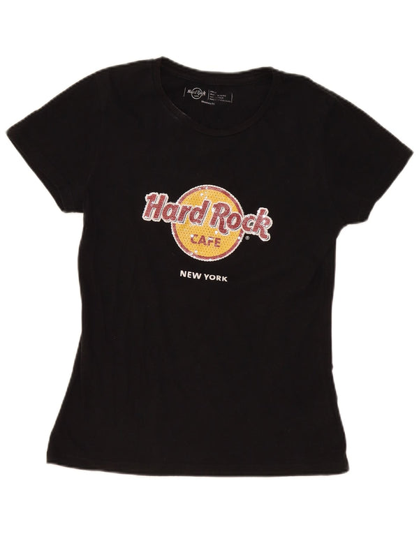 T-shirt grafica da donna New York Hard Rock Cafe UK 10 piccola in cotone nero