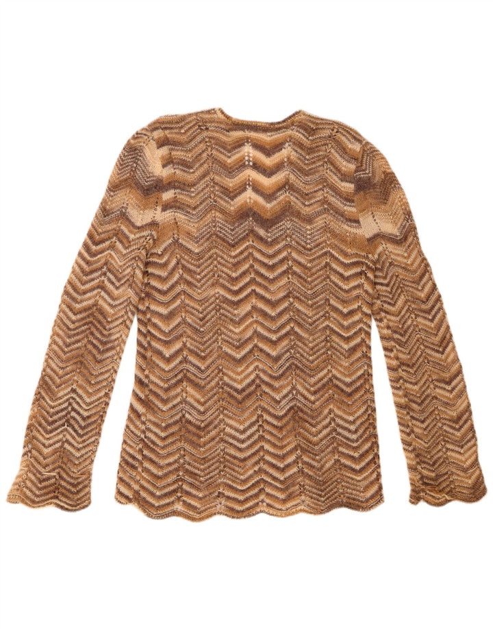 Maglione vintage da donna con scollo a V UK 16 grande controllo marrone
