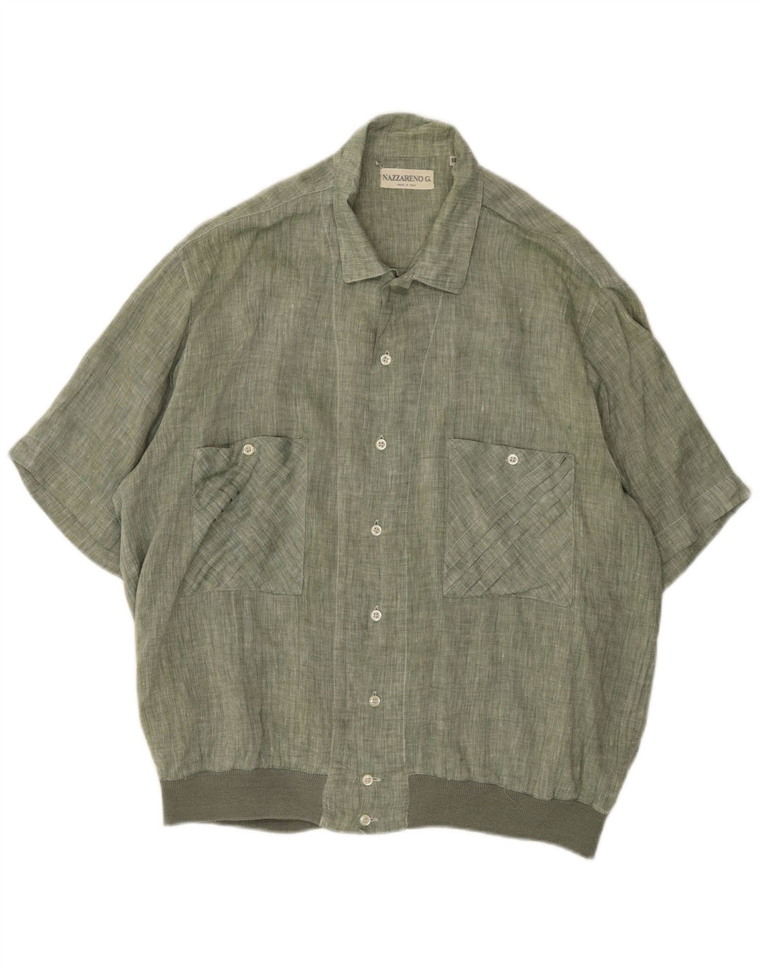 NAZZARENO G. Camicia Uomo Manica Corta XL Lino Verde