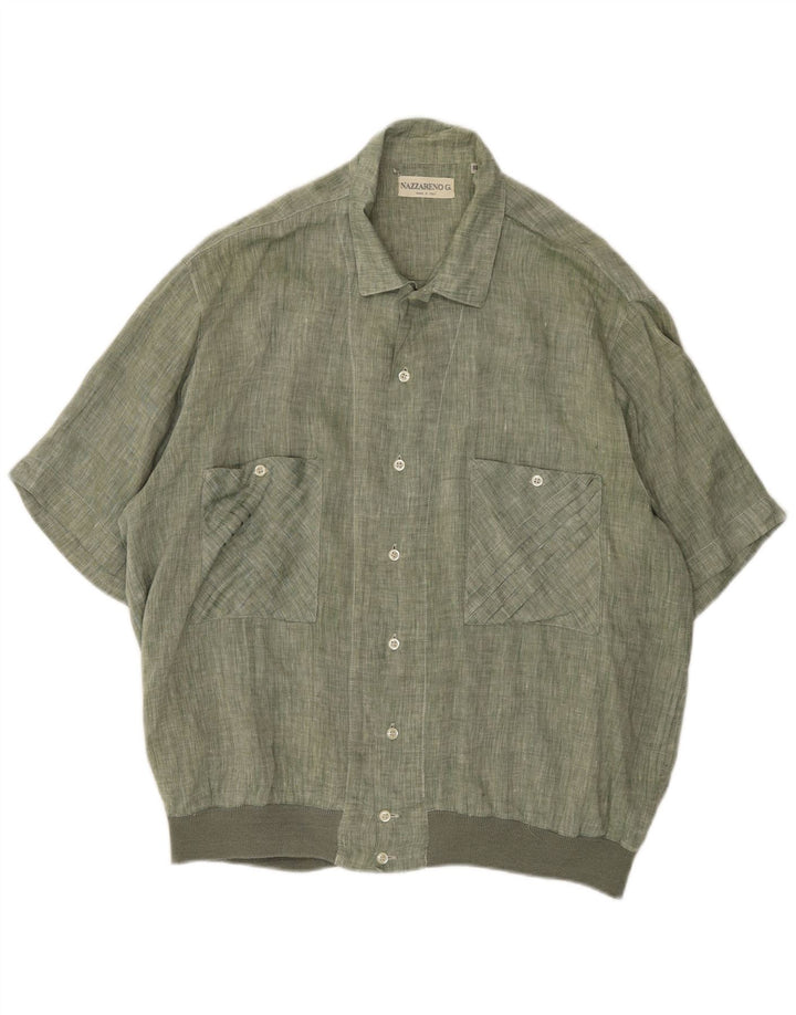 NAZZARENO G. Camicia Uomo Manica Corta XL Lino Verde