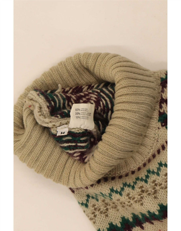 Maglione vintage da uomo con collo alto e lana Fair Isle beige medio