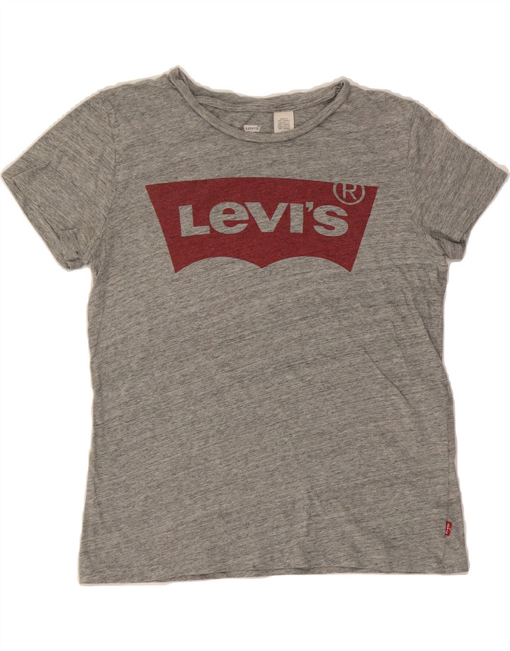 LEVI'S Womens Graphic T-Shirt Top UK 10 Small Grey Cotton Vintage Levi's and Second-Hand Levi's from Messina Hembry 