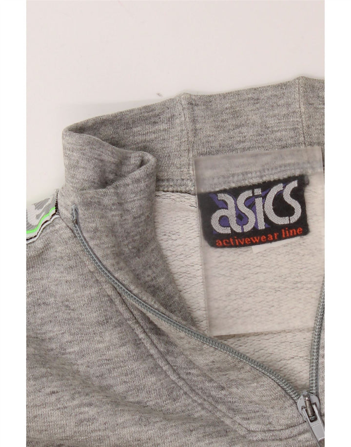 Felpa Asics da uomo con collo con zip grafica, maglione XL, cotone chiazzato grigio