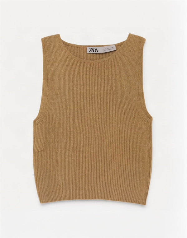 Canotta corta da donna Zara UK 8 piccola Beige