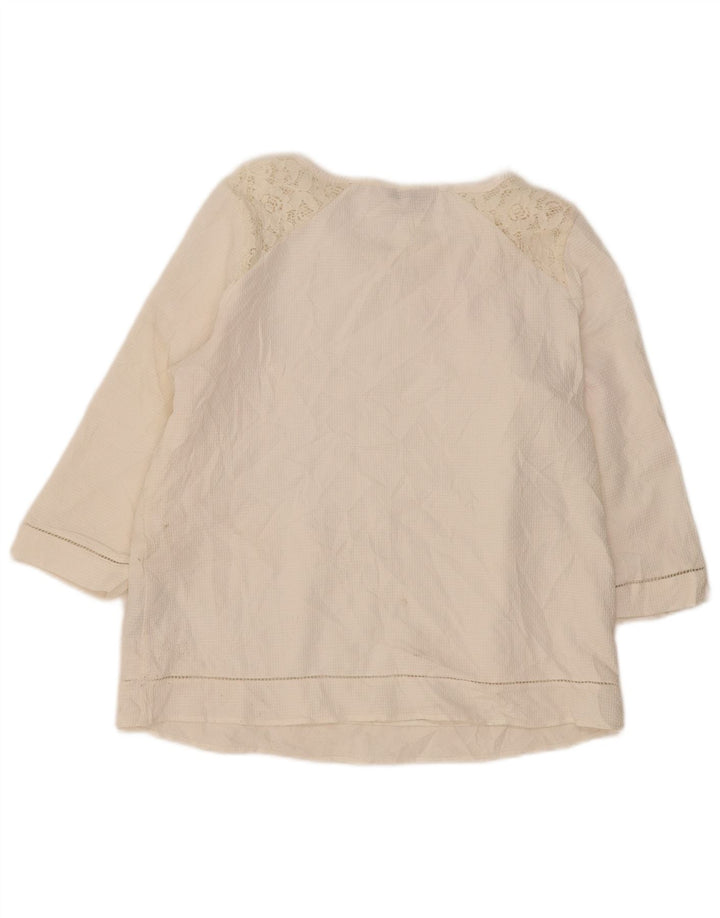 Marks & Spencer Top da donna manica 3/4 UK 14 grande cotone bianco