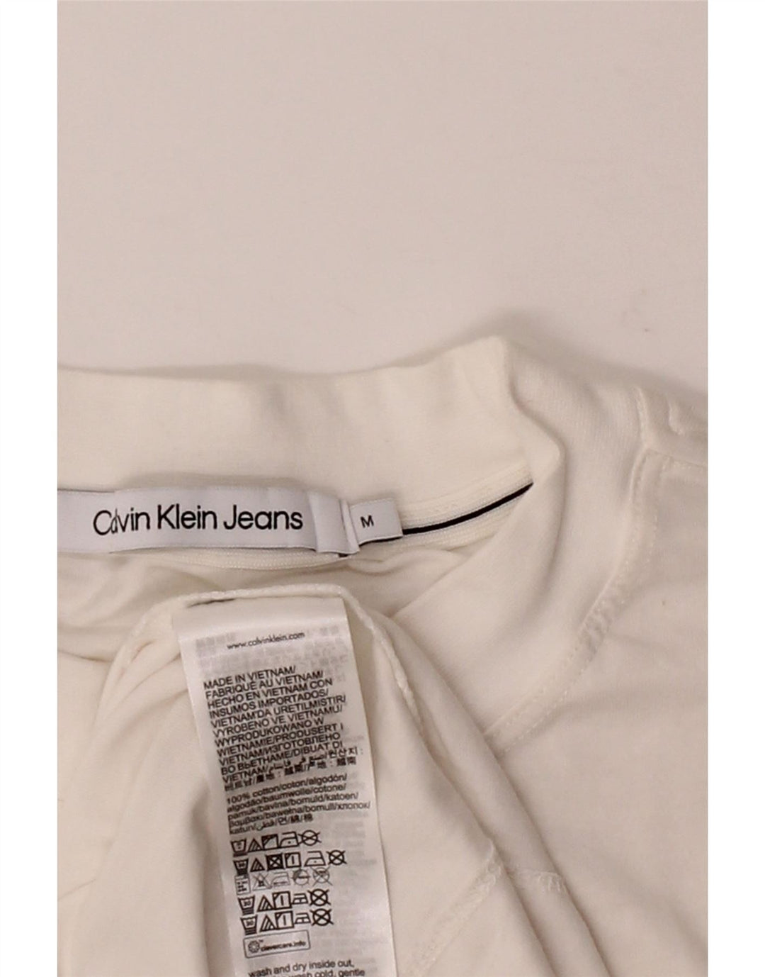 CALVIN KLEIN JEANS Mens Graphic T-Shirt Top Medium White Cotton