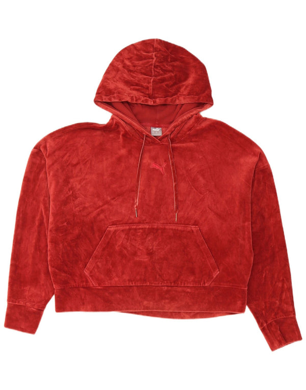 Maglione con cappuccio in velluto oversize corto da donna Puma UK 14 cotone rosso medio