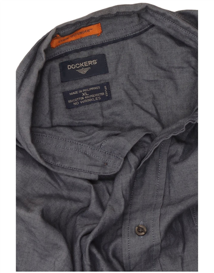 Dockers Camicia da uomo Stain Defender XL Blu in cotone a spina di pesce