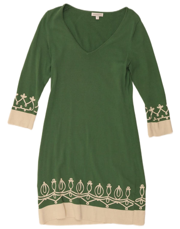 Abito maglione da donna con maniche a 3/4 Monsoon UK 10 Piccolo verde geometrico