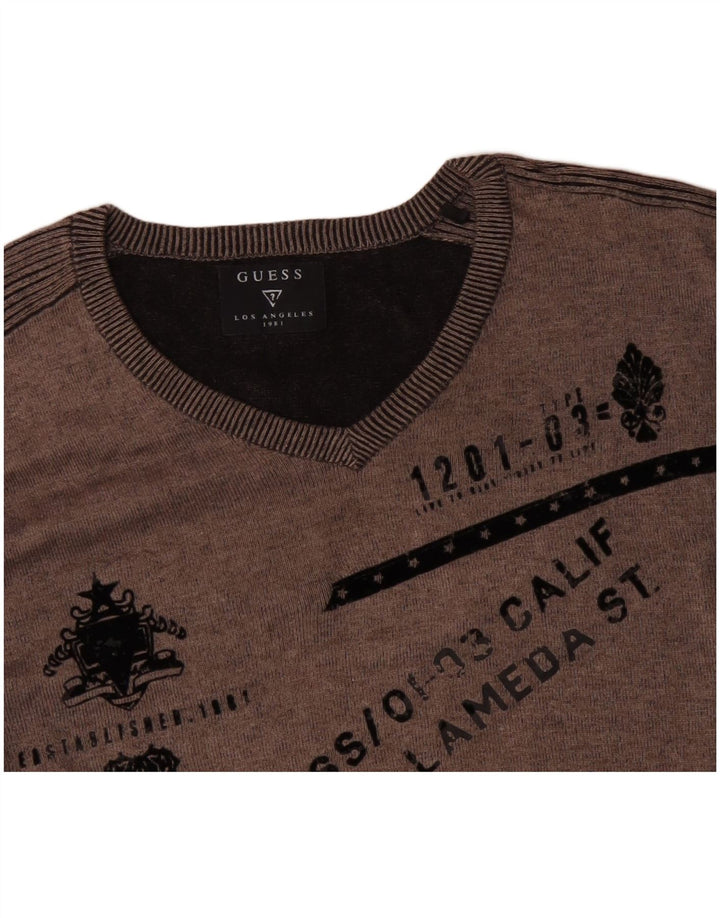 Maglione GUESS da uomo con scollo a V grafico XL grigio