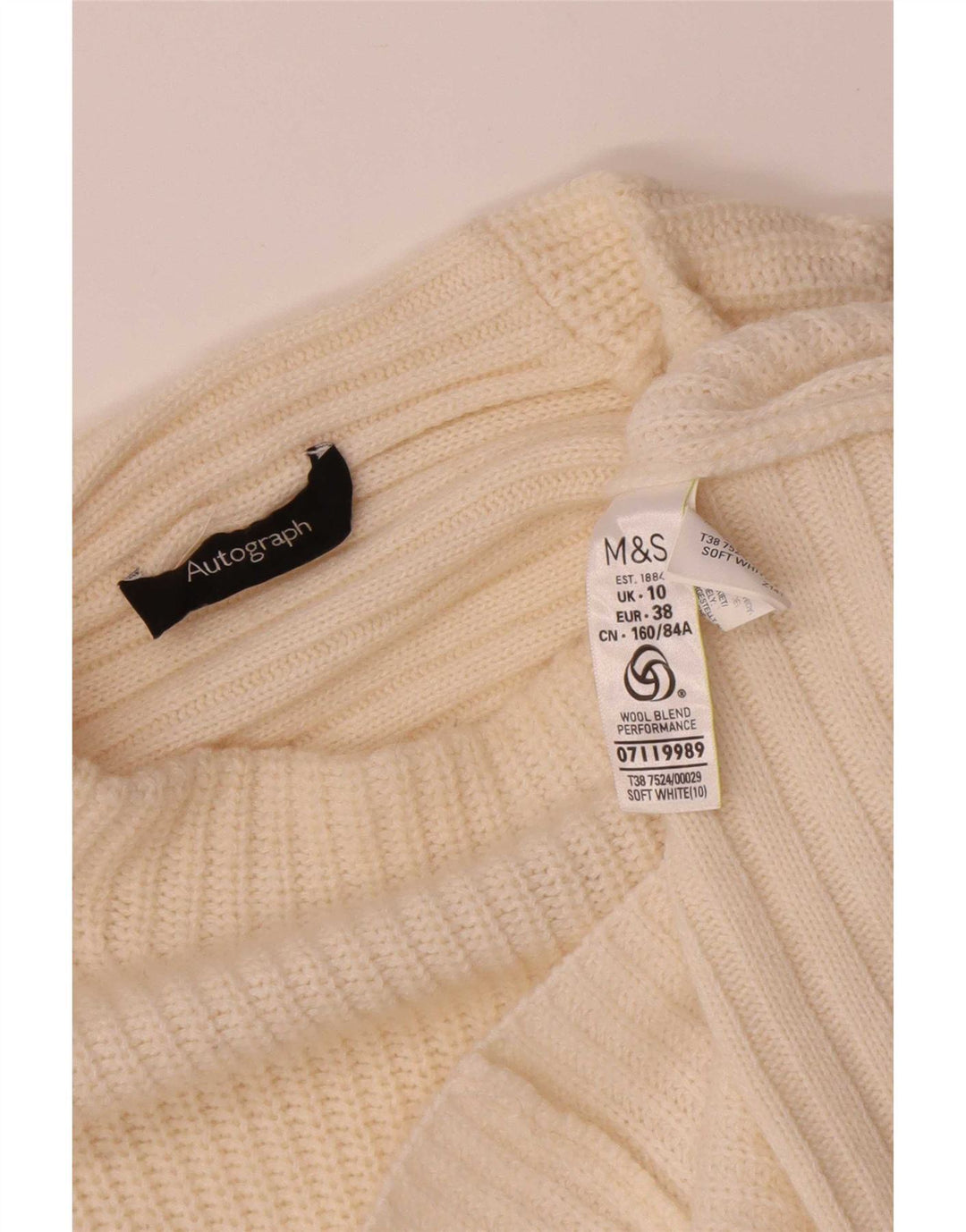 Maglione maglione a collo alto da donna Marks & Spencer UK 10 piccolo bianco sporco