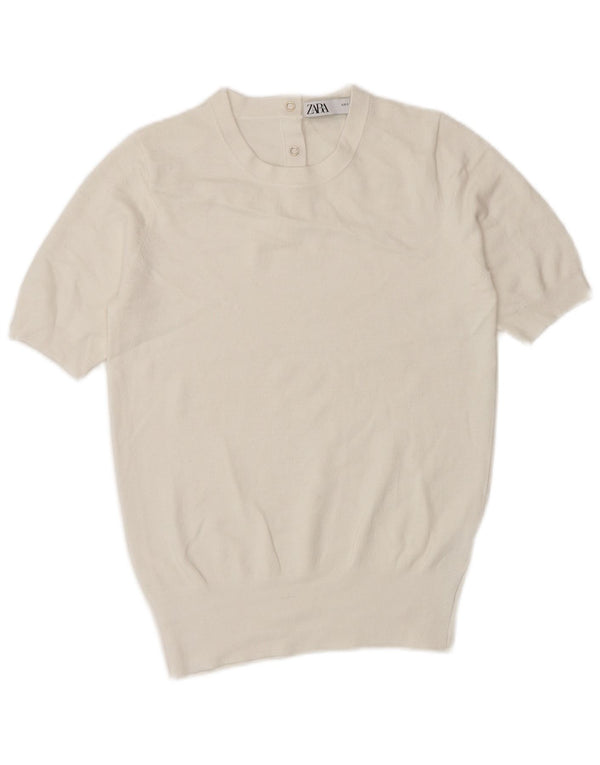 Maglione girocollo a maniche corte da donna Zara UK 8 piccolo in viscosa bianca