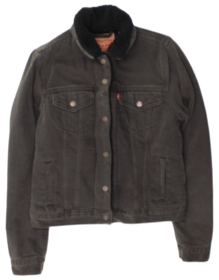 Giacca in denim Sherpa da donna Levi's UK 10 piccola in cotone grigio