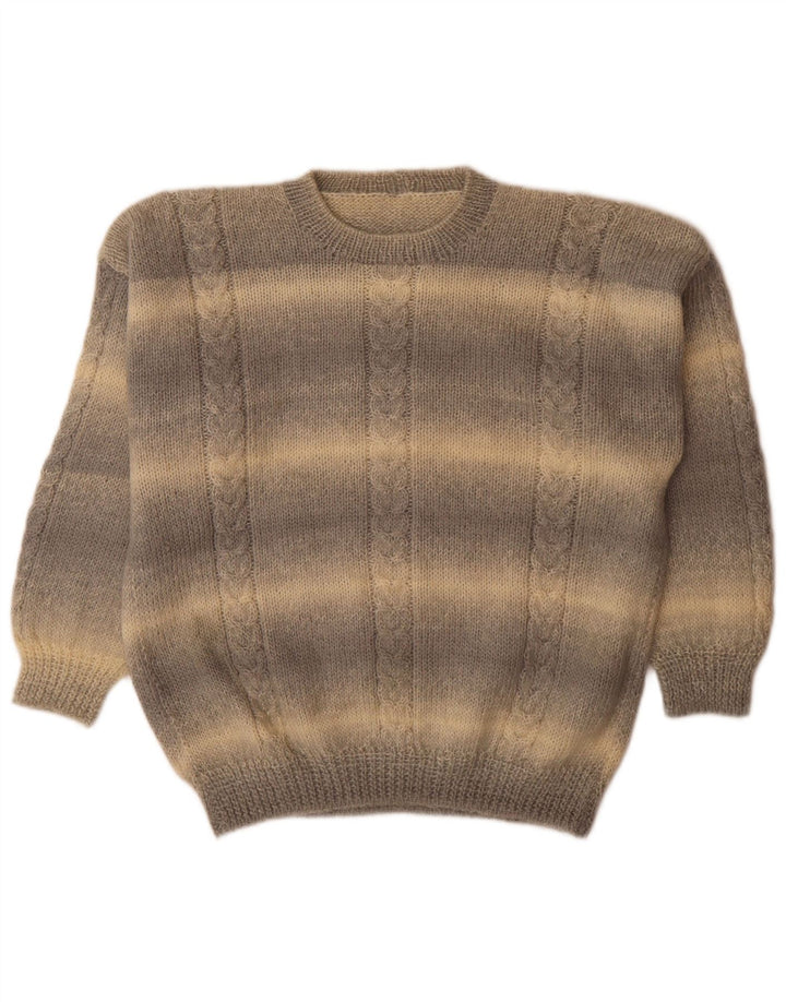 Maglione vintage da uomo girocollo a righe grandi grigie