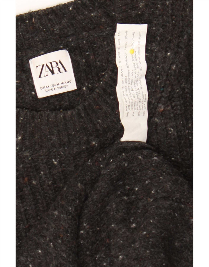 Maglione girocollo da uomo Zara in lana screziata grigio medio