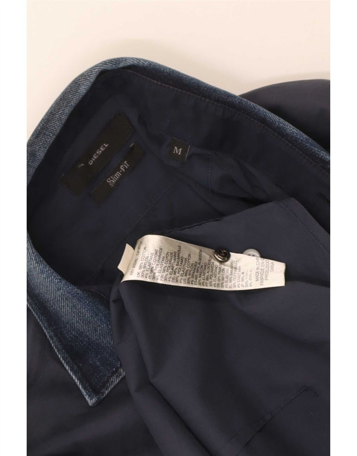 Camicia slim fit da uomo Diesel in cotone blu navy medio