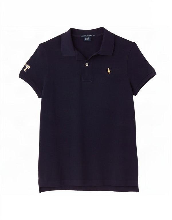 Polo skinny da donna Ralph Lauren UK 14 cotone blu navy medio