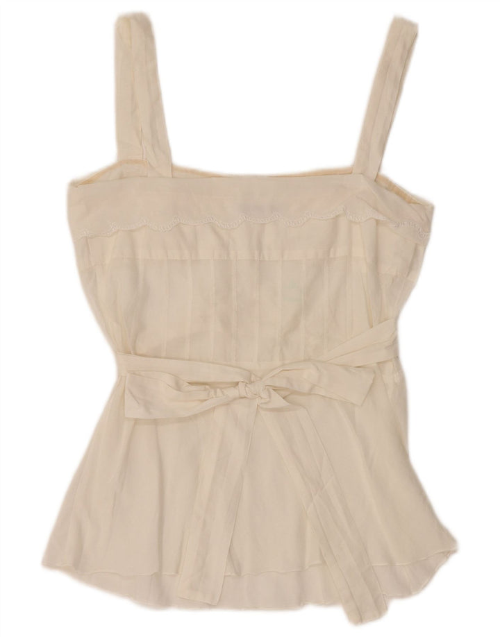 GUESS BY MARCIANO Top corto senza maniche da donna in camicetta UK 8 piccolo bianco