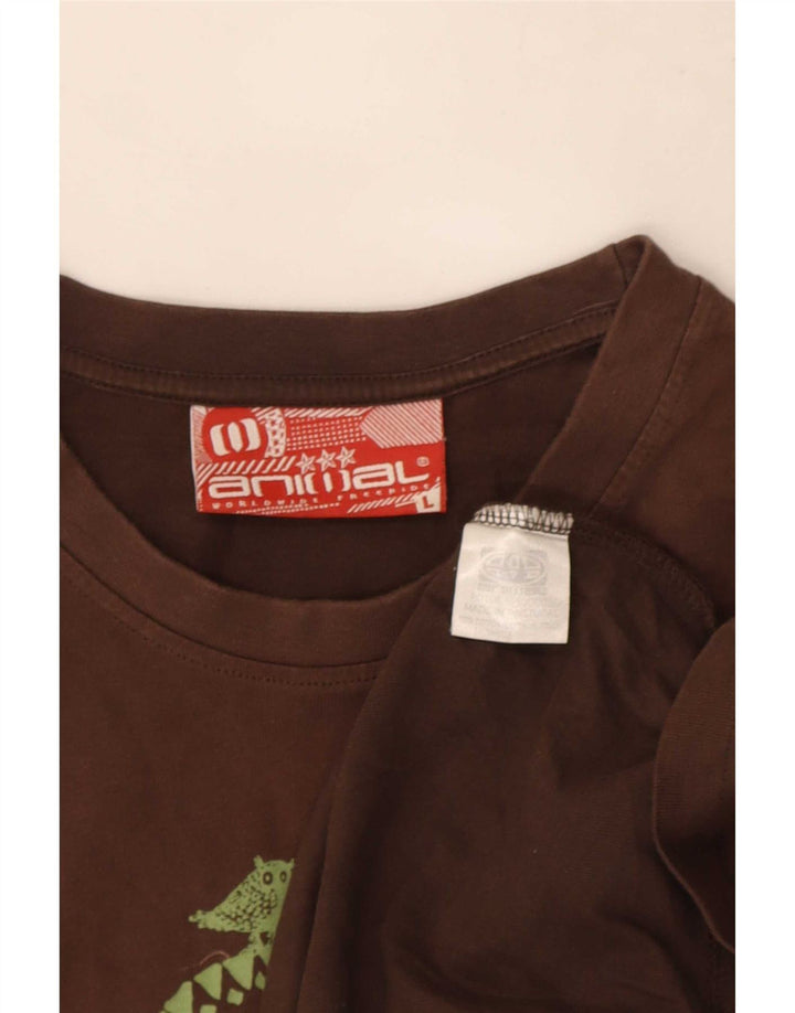 T-shirt grafica da uomo con animali, top grande, in cotone marrone
