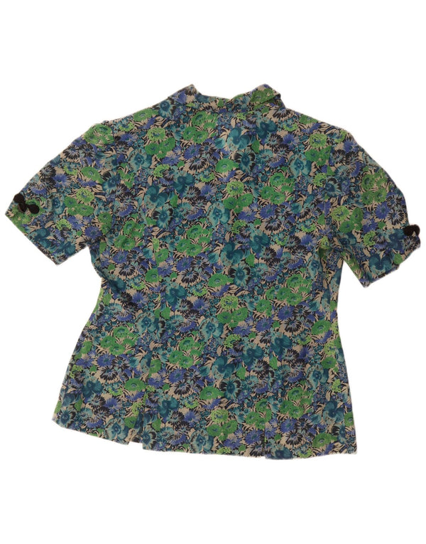 Camicetta camicia a maniche corte da donna vintage UK 14 Acetato floreale verde grande
