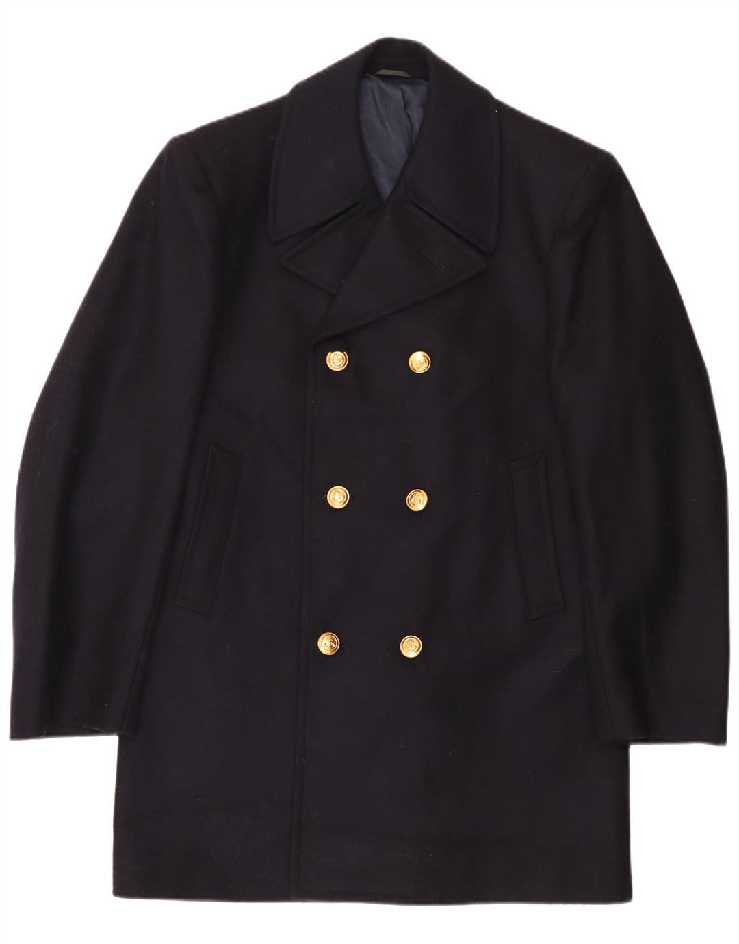 Cappotto doppiopetto vintage da uomo IT 50 Large in lana blu navy