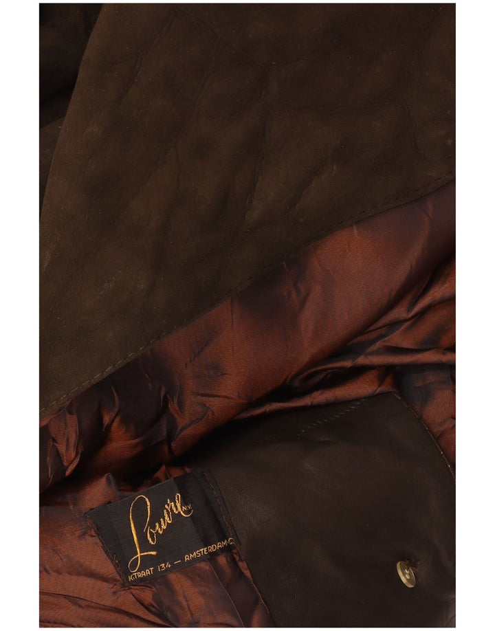 Cappotto vintage in pelle scamosciata da donna UK 14 Marrone medio